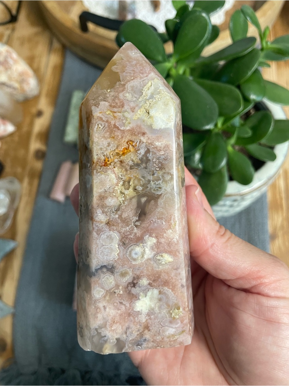 Pink and Cream flower agate tower